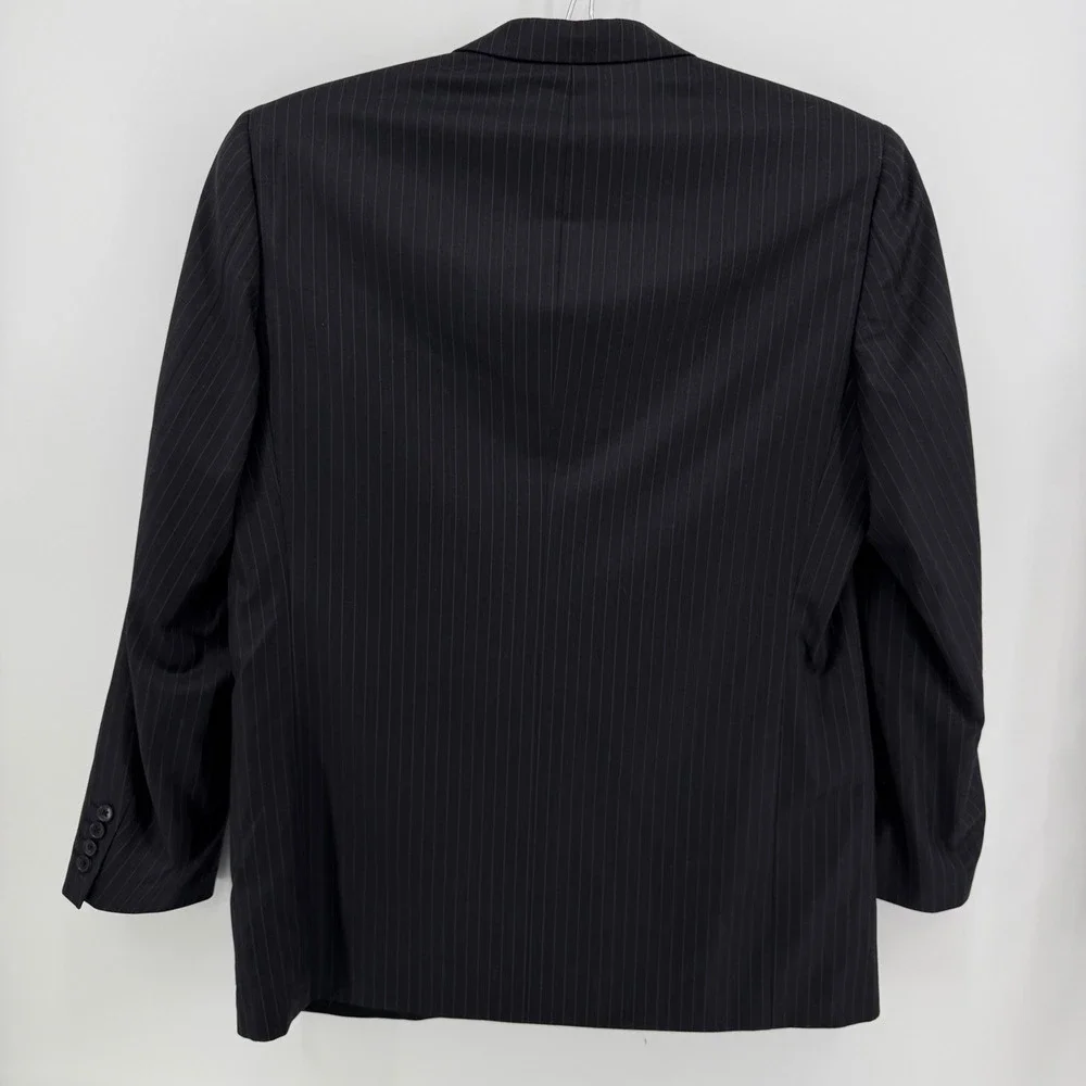 Claiborne Suit Jacket Mens 44L Black Pinstripe 100% Wool 3-Button Blazer